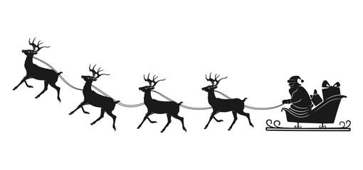 Silhouette of a reindeer pulling Santa Claus's sleigh to distribute Christmas gifts to children eps 2