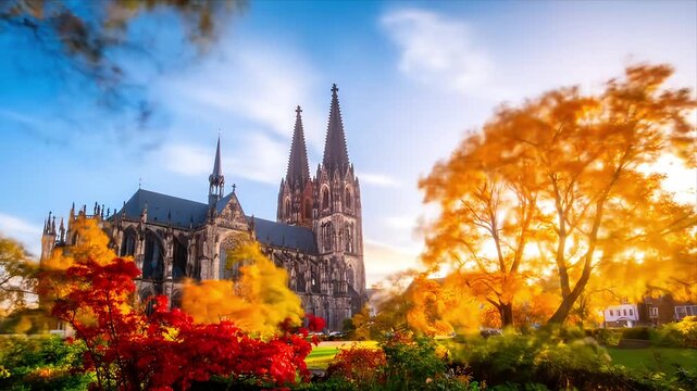 Autumn cathedral park scene