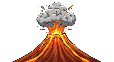 Cartoon illustration of a volcano erupting with lava and smoke eruption magma