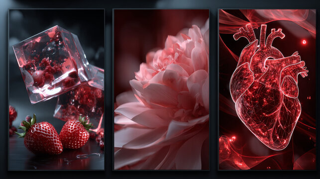 Set of Happy Valentine's Day posters. Vector illustration with realistic 3d Valentine's Day attributes and symbols. Brochures design for promo flyers or covers in A4 format size.