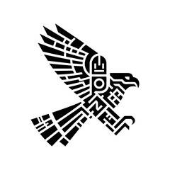 minimalist black aztec totem eagle bird or Mayan and Inca tribal symbol vector flat design.