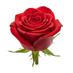 Single Red Rose in Full Bloom with Spiral Petals Isolated on White Background