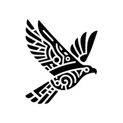 minimalist black aztec totem eagle bird or Mayan and Inca tribal symbol vector flat design.