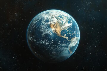 Obraz premium High-resolution Earth in space glows under starlight showcasing oceans, continents and atmosphere in cosmic serenity