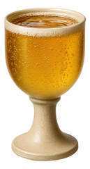 Sparkling apple cider in a ceramic goblet, bubbles streaming to the surface.