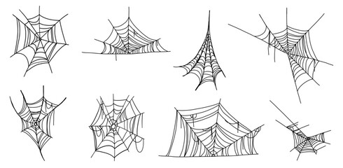 Hand drawn spider web for halloween spooky season. Cobweb doodle sketch in simple minimalist style.
