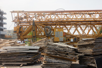 Naklejka premium Construction waste left after construction. Construction waste in a residential area