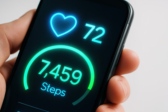 Mobile Health Tracking App Showing Steps and Heart Rate on Device
