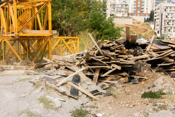 Construction waste left after construction. Construction waste in a residential area