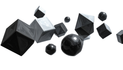 3d rendering. Abstract geometric shapes illustration. Modern minimal black glossy objects isolated on transparent background