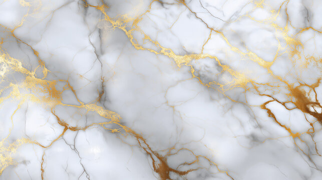 A luxurious white marble texture featuring subtle gold veins, creating an elegant, sophisticated surface with natural patterns and refined aesthetic appeal. - Powered by Adobe
