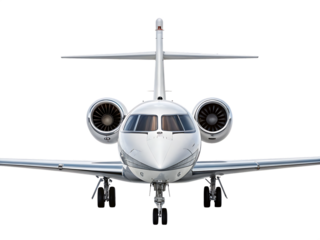 Front View of a White Private Jet Airplane on Background aircraft aviation isolated on a transparent background