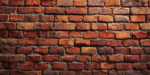 Obraz premium Close-up View of Rustic Red Brick Wall Showcasing Texture, Pattern, and Natural Weathering