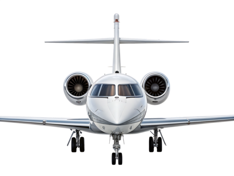 Front View of a White Private Jet Airplane on Background aircraft aviation isolated on a transparent background
