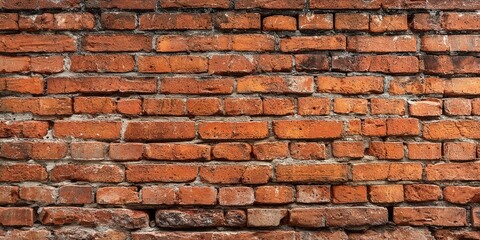 Fototapeta premium Close-up of an Aged Red Brick Wall Displaying Weathered Patterns and Natural Texture
