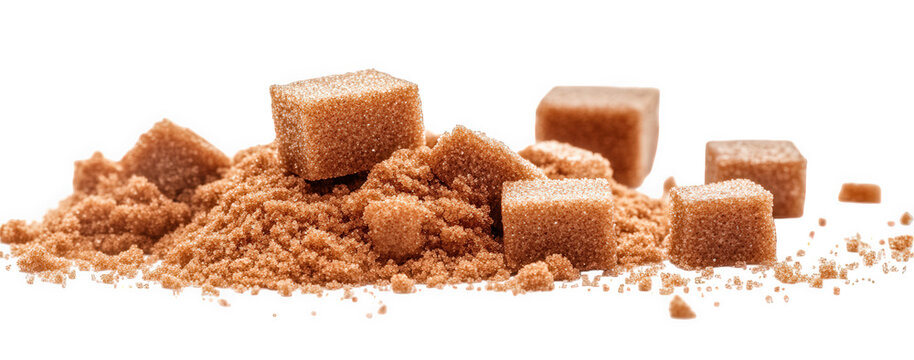 Brown sugar cubes and granulated sugar pile isolated on transparent background - Powered by Adobe