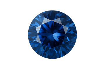 Brilliant round-cut blue sapphire gemstone with sparkling facets isolated on transparent background png, luxurious precious stone for jewelry design