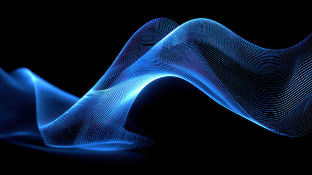 Abstract Blue Light Painting Waves on Black Background, Futuristic Technology Concept, Glowing Lines, Modern Art, Digital Art, High Resolution Image for Creative Projects and Design Elements
