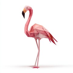 Low Poly Pink Flamingo Bird Illustration Digital Art Graphic Design for Trendy Decor