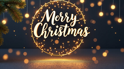 Festive Merry Christmas Greeting with Sparkling Lights and Elegant Typography