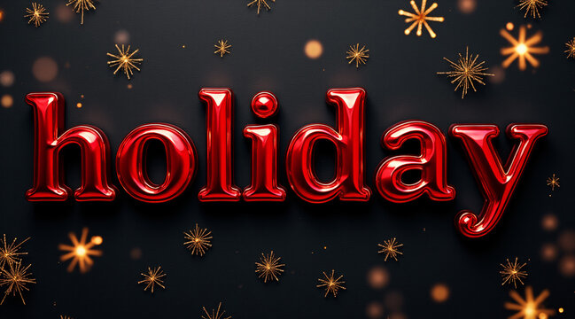 Festive Holiday Celebration with Red Text and Sparkling Golden Stars on Black Background