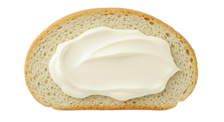 Slice of bread with cream cheese spread png isolated on transparent background