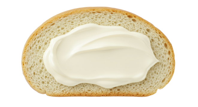 Slice of bread with cream cheese spread png isolated on transparent background