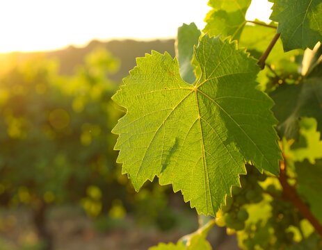 Grape leaf close-up at sunset