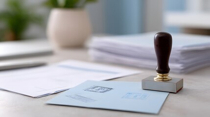 Close-up of official business documents with stamps and signatures on a bright desk