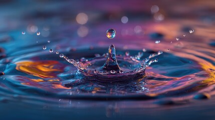 Vibrant water droplet impact, colorful ripples (3)