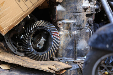 Used engines car from Japan are being disassembled for sale as spare parts in Thailand.