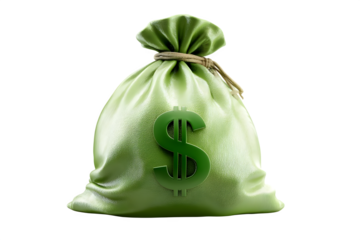 Money bag with dollar symbol isolated image representing wealth and financial success isolated on transparent background