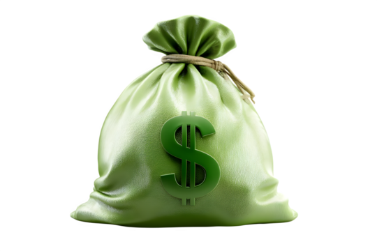 Money bag with dollar symbol isolated image representing wealth and financial success isolated on transparent background