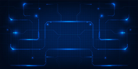 Vector illustration of digital circuit frame network and copy space grid panel for user interface in game and advertising.