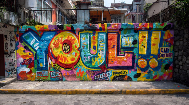 Vibrant street mural with anti-bullying message on urban wall - Powered by Adobe