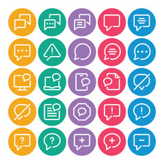 Circle color outline icons set for Chat message