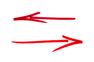 Set of arrow sign drawn with red marker on transparent background