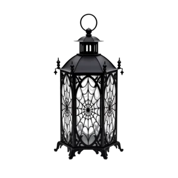 Gothic lantern with spider web pattern Halloween design on transparent background