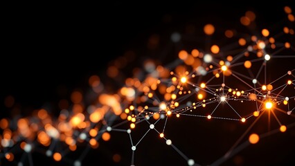 An abstract network of glowing nodes and connections, creating a futuristic visual effect.