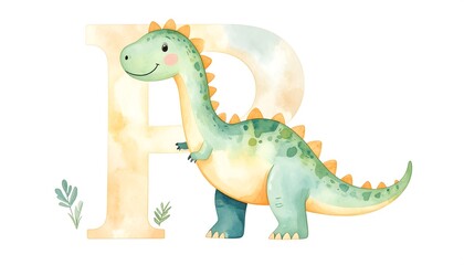 Naklejka premium Cute dinosaur next to the letter 'R'
