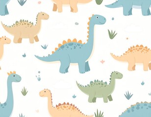 Cute dinosaur pattern on white background (1)