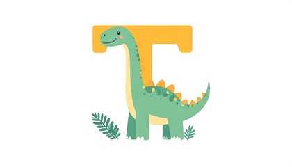 Obraz premium Cute dinosaur shaped letter T