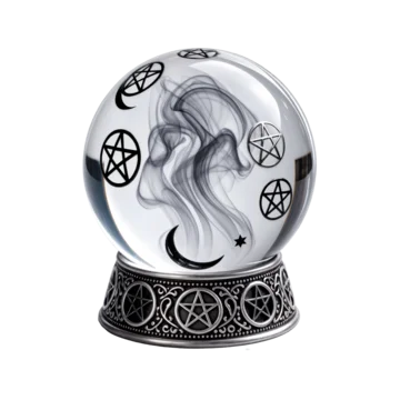 Enchanted crystal ball with smoke for spooky theme on transparent background