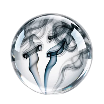 Mystical crystal ball with smoke swirls isolated on transparent background