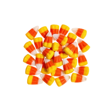 Classic candy corn pile retro Halloween concept on transparent background