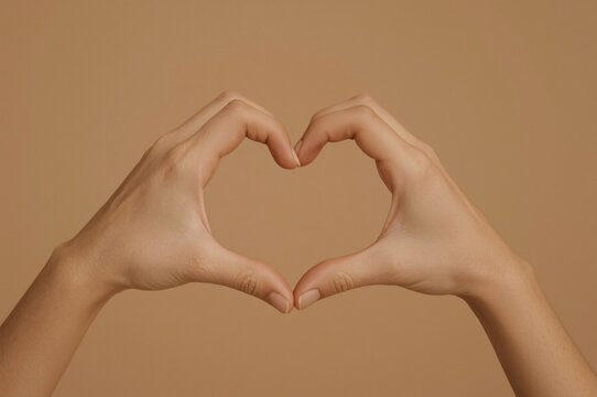 Hands forming heart, neutral background, love gesture, studio shot