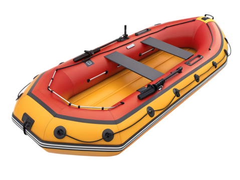 Red and Yellow Inflatable Raft with Oars on Background dinghy red and yellow boat isolated on a transparent background - Powered by Adobe