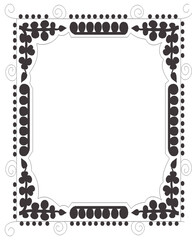 Elegant decorative rectangular frame with artistic corner design isolated on white background. Unique vintage border for text, invitation, or certificate. Minimal ornamental outline illustration.