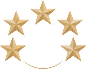 Five golden stars arranged in a semicircle with a curved line representing customer feedback and rating scales for businesses and online platforms