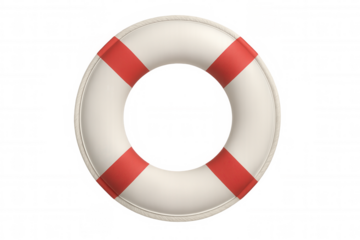 3d rendering of a classic white and red lifebuoy, providing safety and rescue at sea, isolated on a transparent background